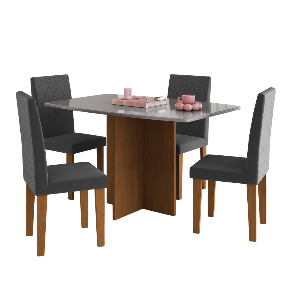 Mesa de Jantar 4 Cadeiras Belize Retangular 137x90cm Freijó/Titanio Indekes Mille