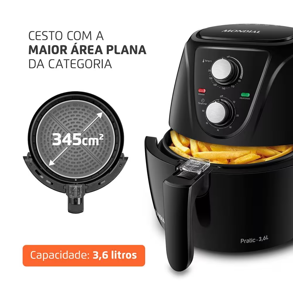 Fritadeira Elétrica Air Fryer Mondial Sem Óleo 3,6 Litros Preta 220V AF-36-FB, , large image number 1