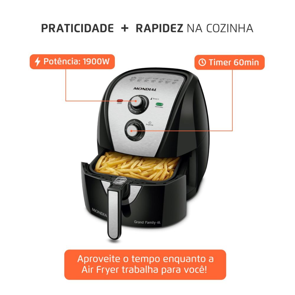 Fritadeira Elétrica Air Fryer Mondial Sem Óleo 6L 1900W 220V AFN-60, , large image number 6