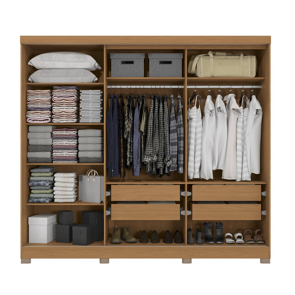 Guarda-Roupa Casal 5 Portas 4 Gavetas Canela com Espelho Kappesberg N564, , large image number 2
