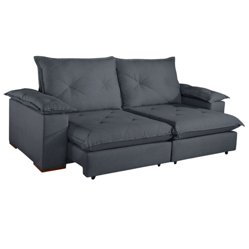 Sofá 2 Lugares 2 Assentos Retrátil e Reclinável Tecido Ínca Chumbo 256cm Design Apolo