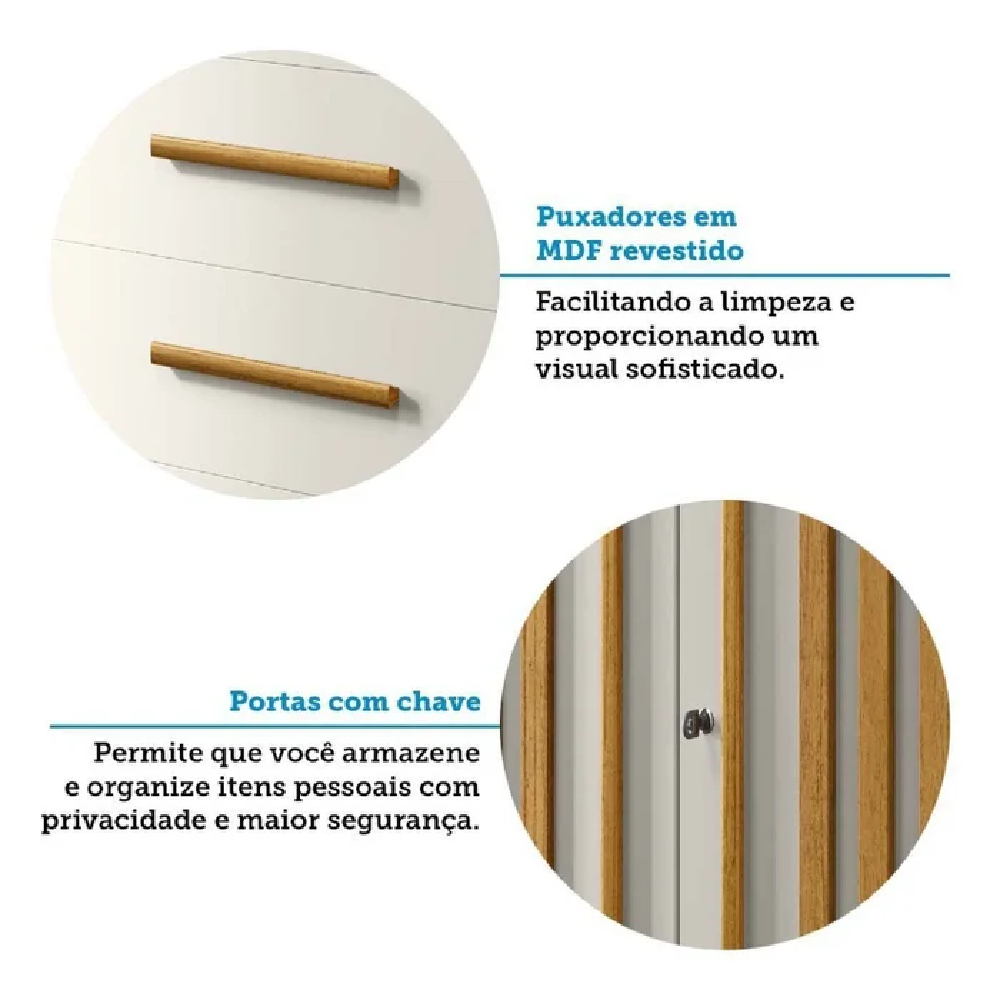 Cômoda ACP Bella 2 Portas com Chave 5 Gavetas 2 Prateleiras Cinamomo/Off White 100% MDF, , large image number 5