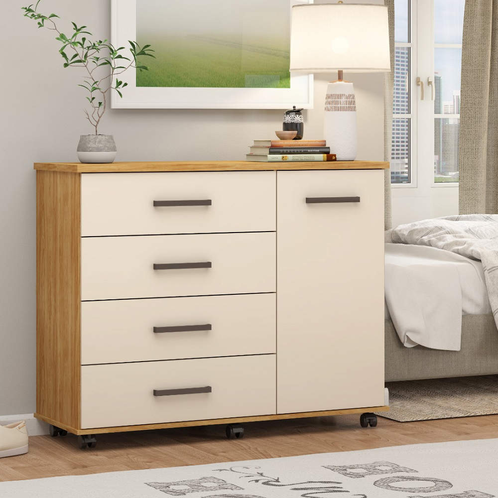 C&ocirc;moda 4 Gavetas 1 Porta Dem&oacute;bile Flora Cinamomo / Off White, , large image number 2