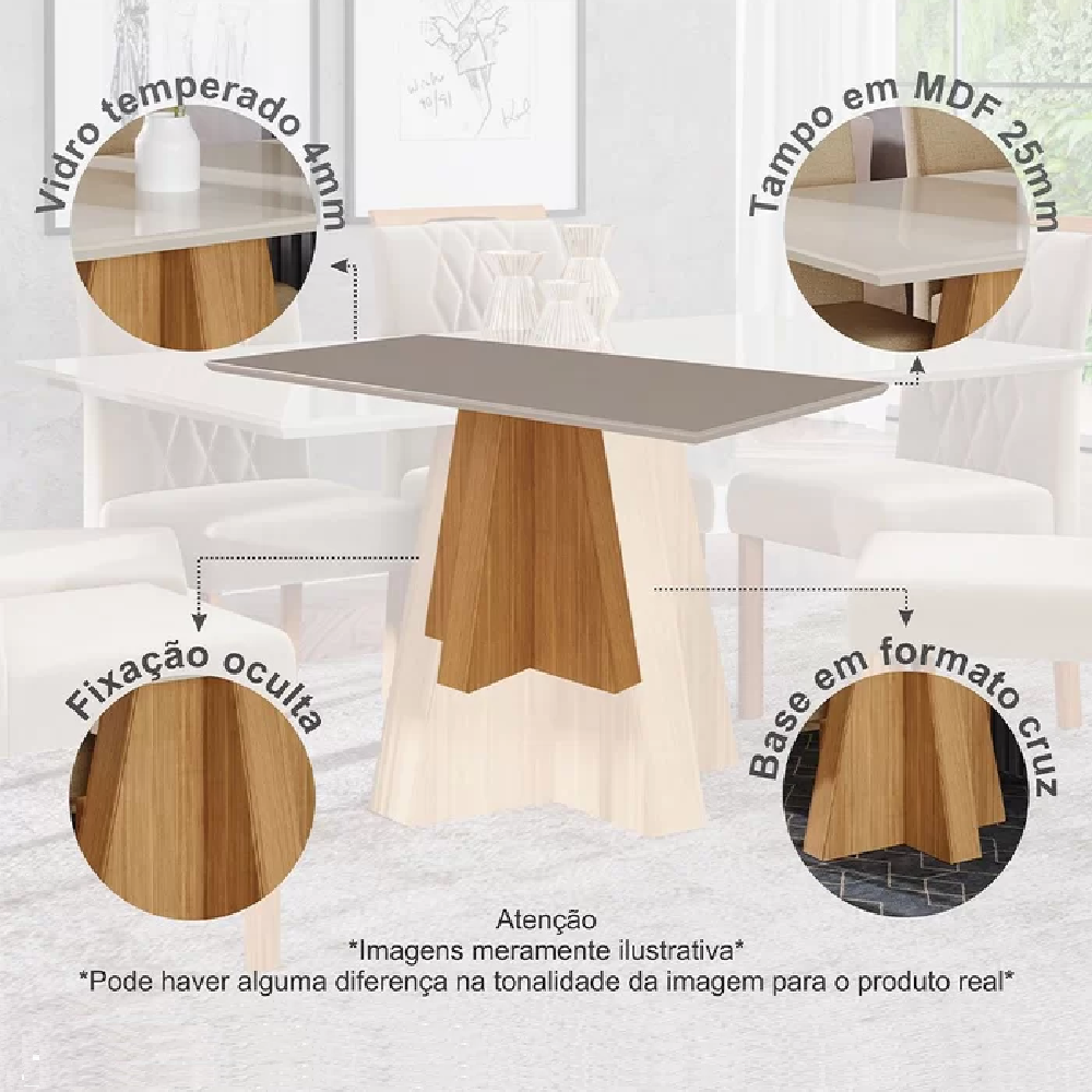 Conjunto Mesa Sala de Jantar Retangular 6 Cadeiras Maia Cimol Patricia, , large image number 3