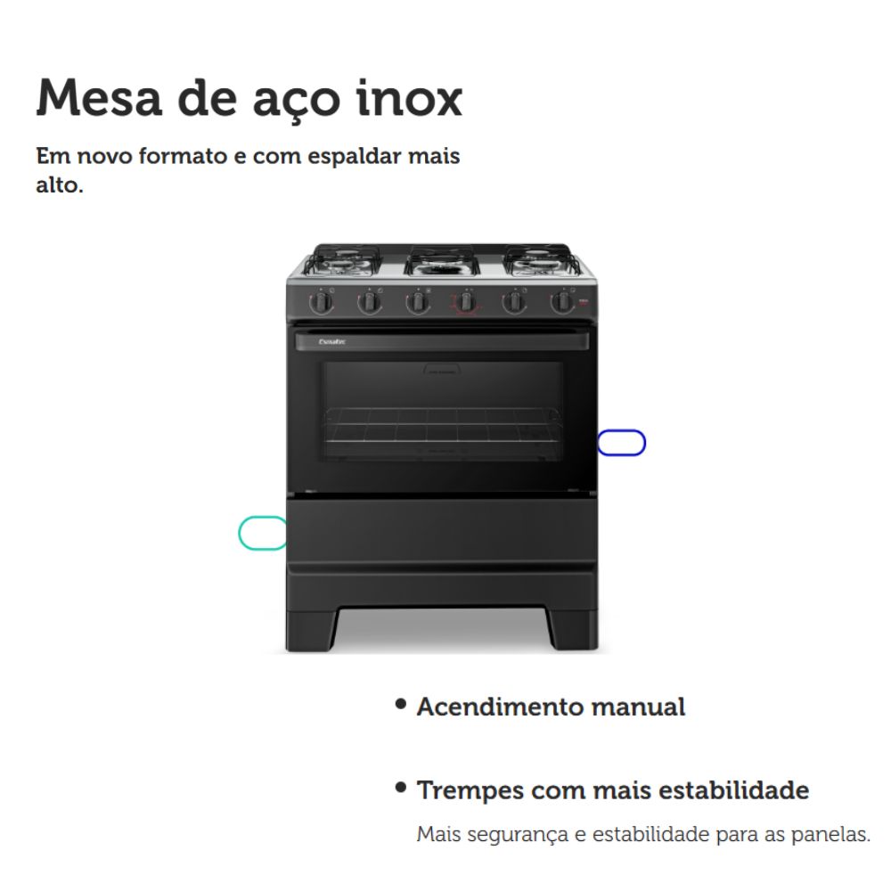 Fogão 5 Bocas Esmaltec Mesa de Inox Forno Limpa Fácil Preto Ideal Pop 5120 Bivolt, , large image number 3
