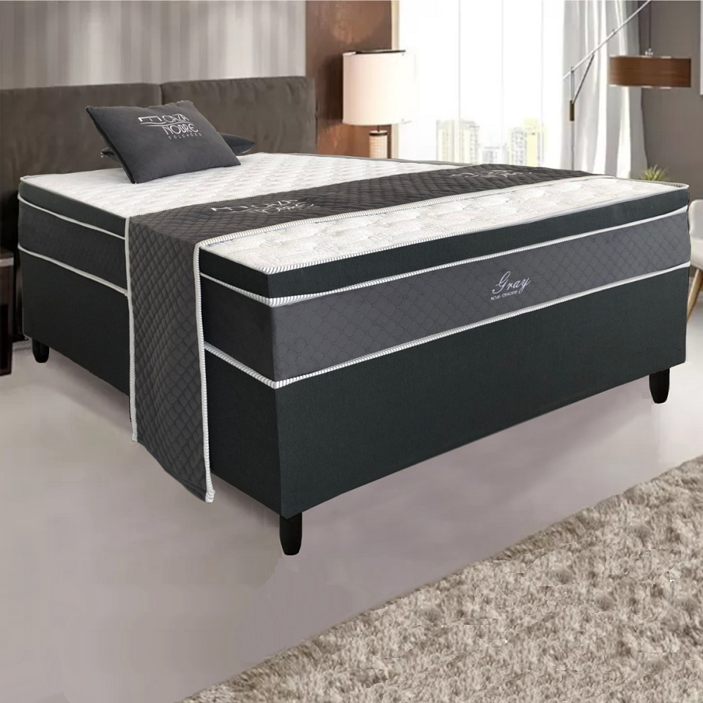 Cama Box Casal Conjugada Molas Ensacadas Tucson Gray 188x138x64 cm Caza Nobre