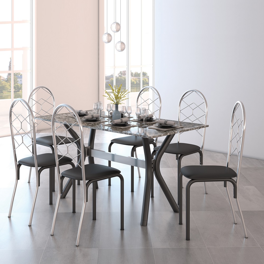Mesa de Cozinha 6 Cadeiras Atenas Tampo de Granito Retangular Tubform Viena