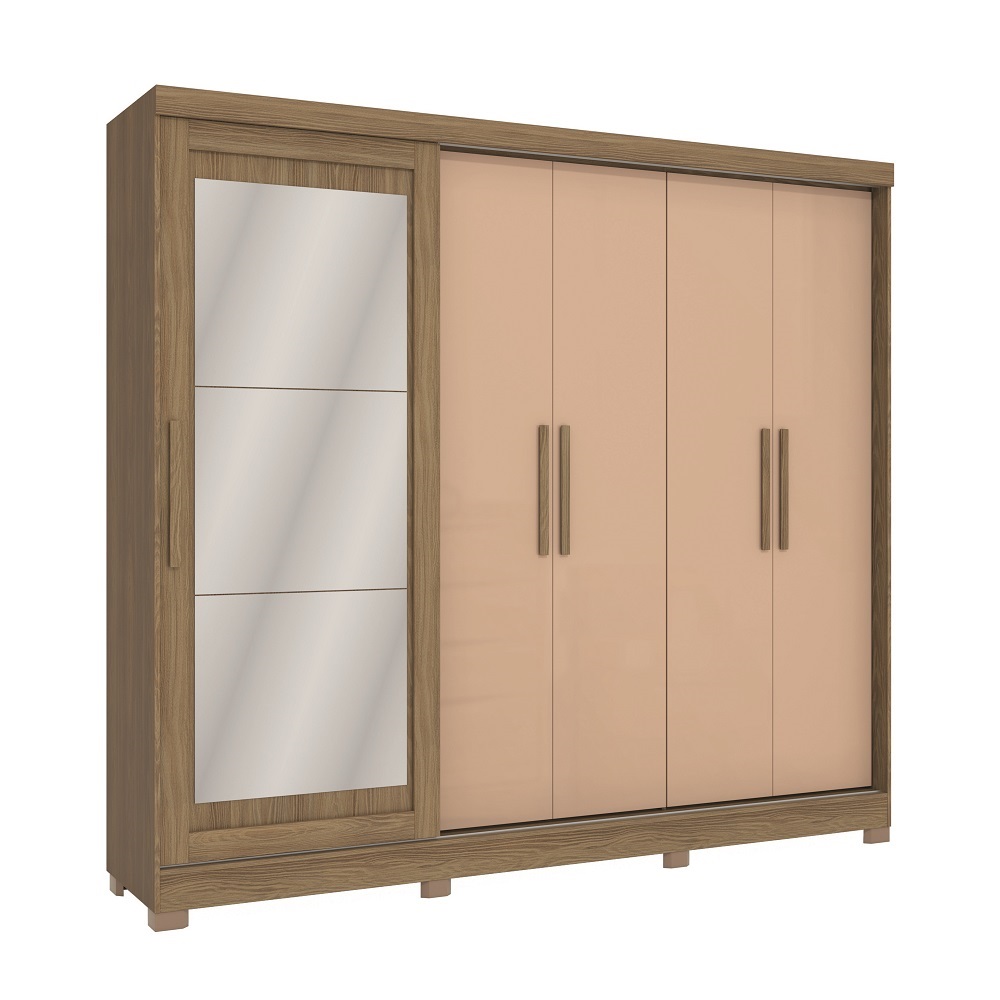Guarda-Roupa Casal 5 Portas 4 Gavetas Nogueira/Macadamia com Espelho Kappesberg N564