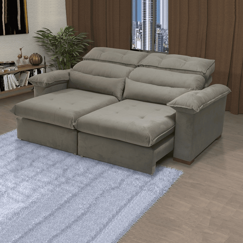 Sof&aacute; 2 Lugares 2 Assentos Retr&aacute;til e Reclin&aacute;vel Tecido Camu&ccedil;a 250cm JA Marrom, , large image number 3