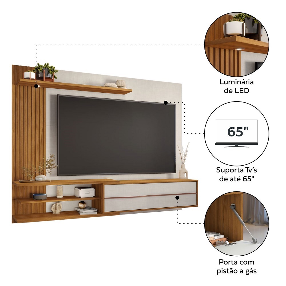 Painel Para TV Até 65 Polegadas Freijó/Off White Notável NT 1355, , large image number 4