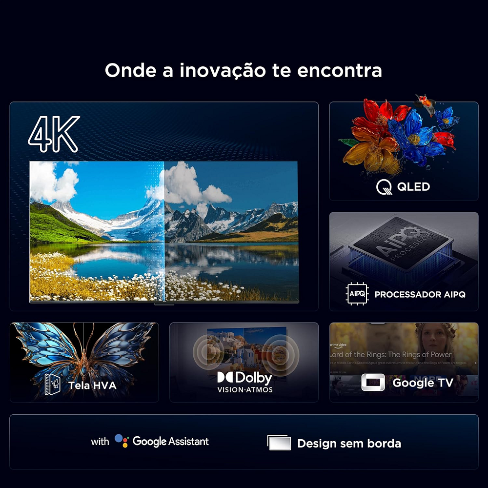 Smart TV 55 Polegadas TCL QLED 4K UHD Wi-Fi Google Tv 3 HDMI 1 USB 55P7K, , large image number 3