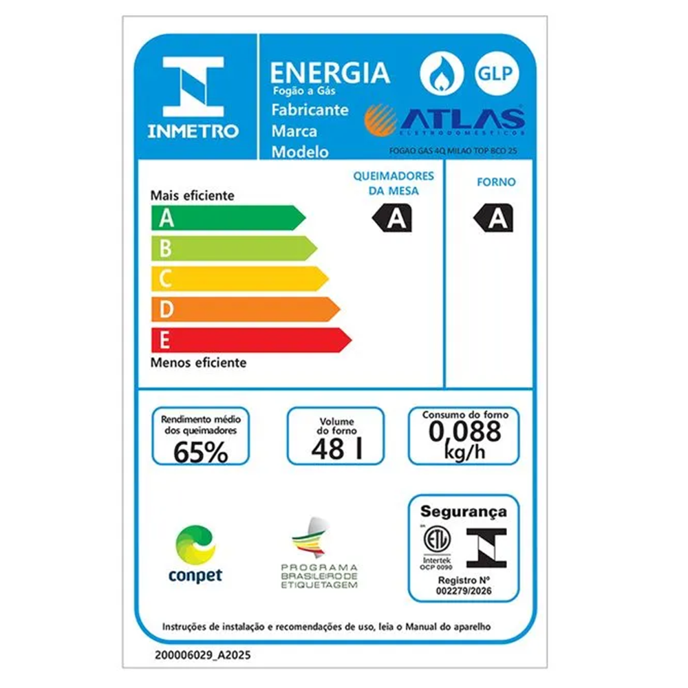 Fog&atilde;o 4 bocas Atlas Autom&aacute;tico Mesa de Inox Branco New Mil&atilde;o Top, , large image number 5