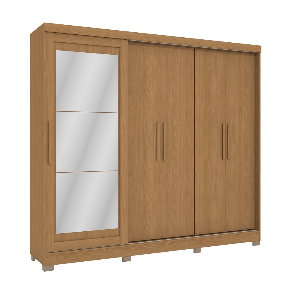 Guarda-Roupa Casal 5 Portas 4 Gavetas Canela com Espelho Kappesberg N564