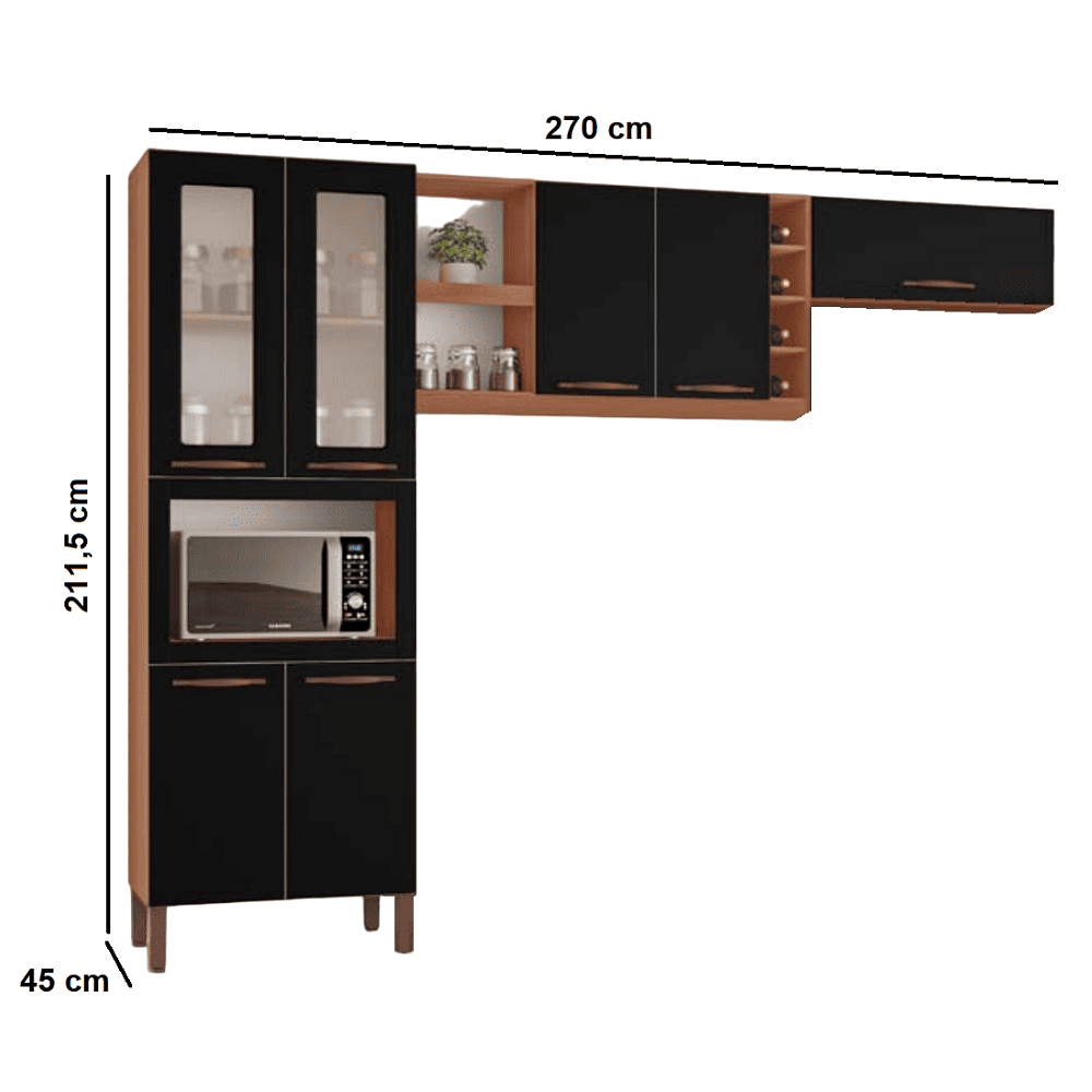 Cozinha Completa 7 Portas 4 Prateleiras Freij&oacute; / Preto Tuboarte Larissa 100% MDF, , large image number 3