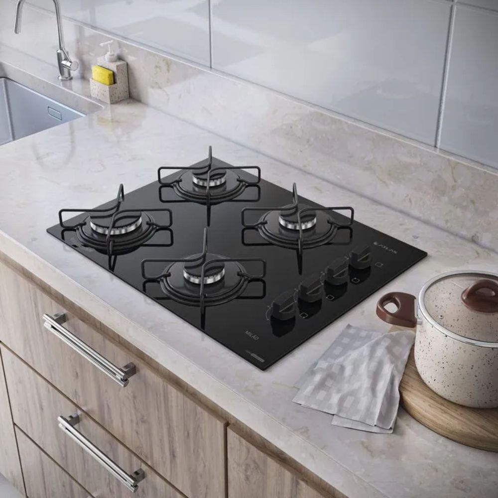 Cooktop 4 Bocas Atlas Mesa de Vidro Preto Acendimento Automático Milão Bivolt, , large image number 3