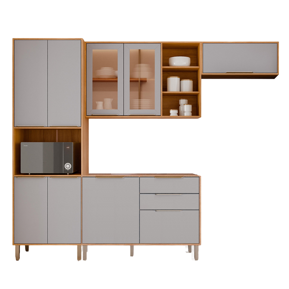 Cozinha Completa 9 Portas 2 Gavetas Cinamomo Platina MGM Brilhante - 100% MDF