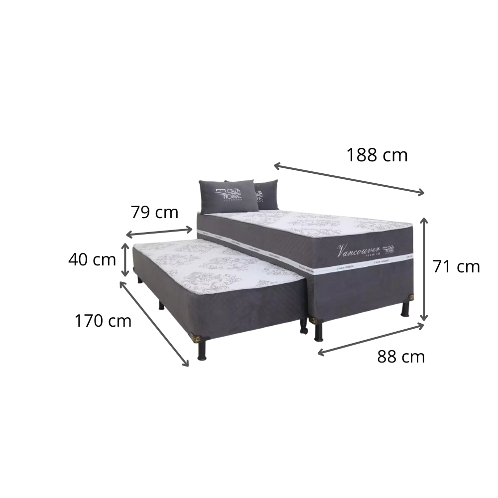 Cama Box Conjugada Solteiro com Auxiliar Vancouver Premium 188x88x71 cm Caza Nobre, , large image number 2