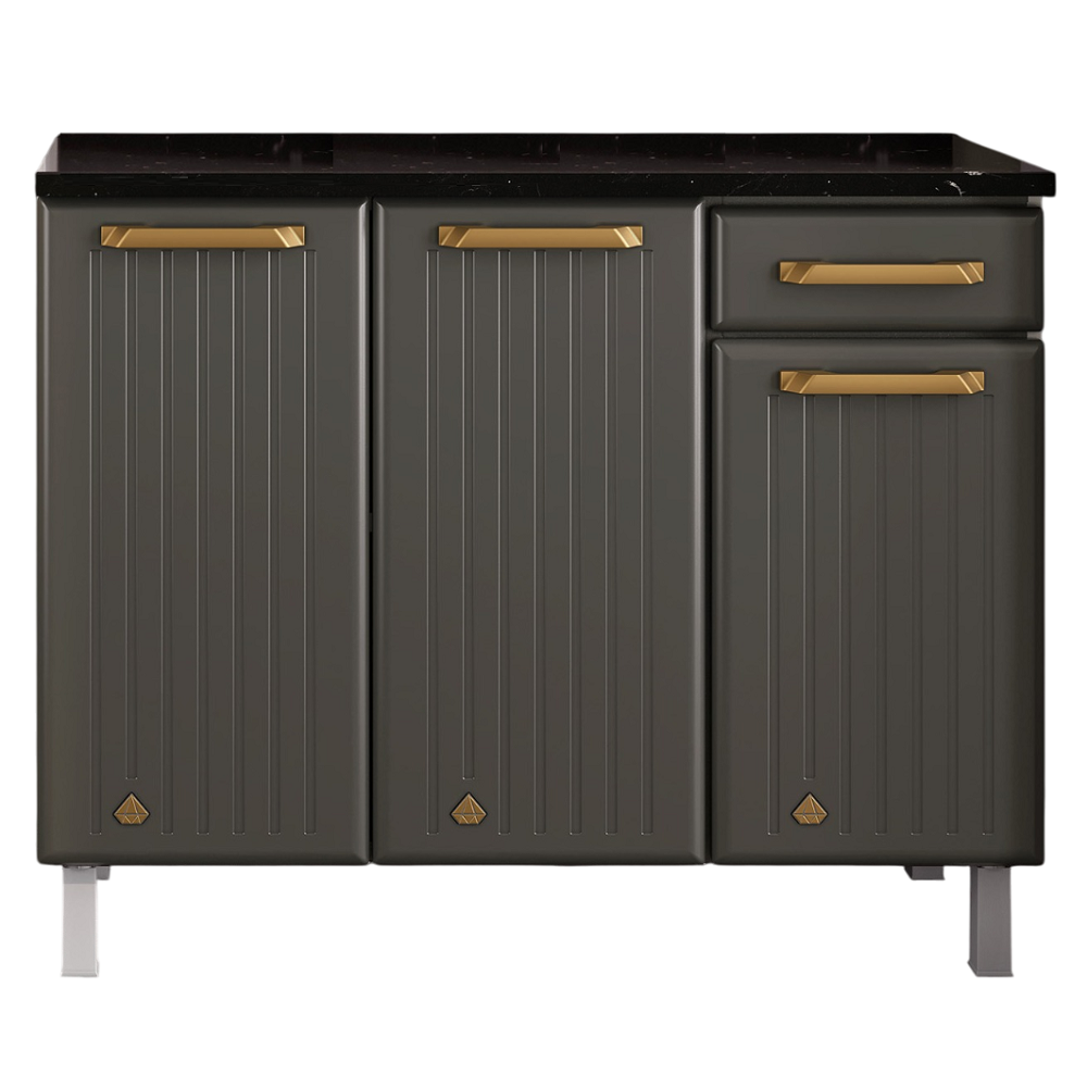 Balcão de Cozinha com Tampo 3 Portas 1 Gavetas Cinza Telasul Diamante New