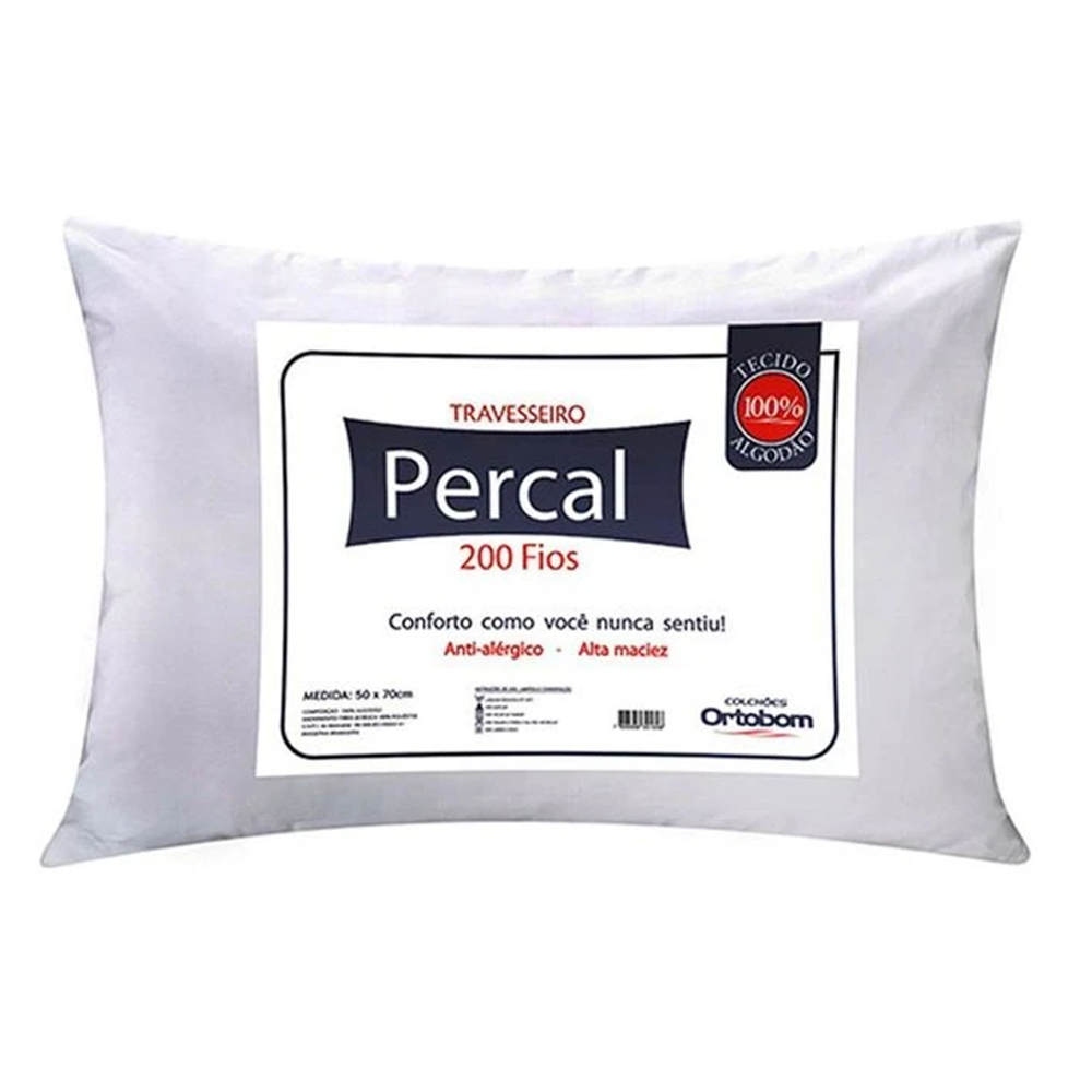Travesseiro Ortobom Percal 200 Plus 200 Fios 70x50 Branco