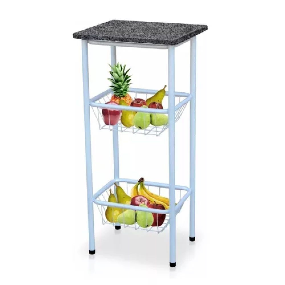 Fruteira de Chão para Cozinha 2 Cestos Pedra de Mármore Madri Aço Coelho Branca