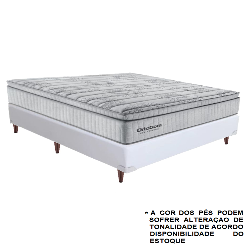 Cama Box Queen Colchao com Base Courino Branca D33 Molas Ensacadas Freedom 158x198x74cm Ortobom