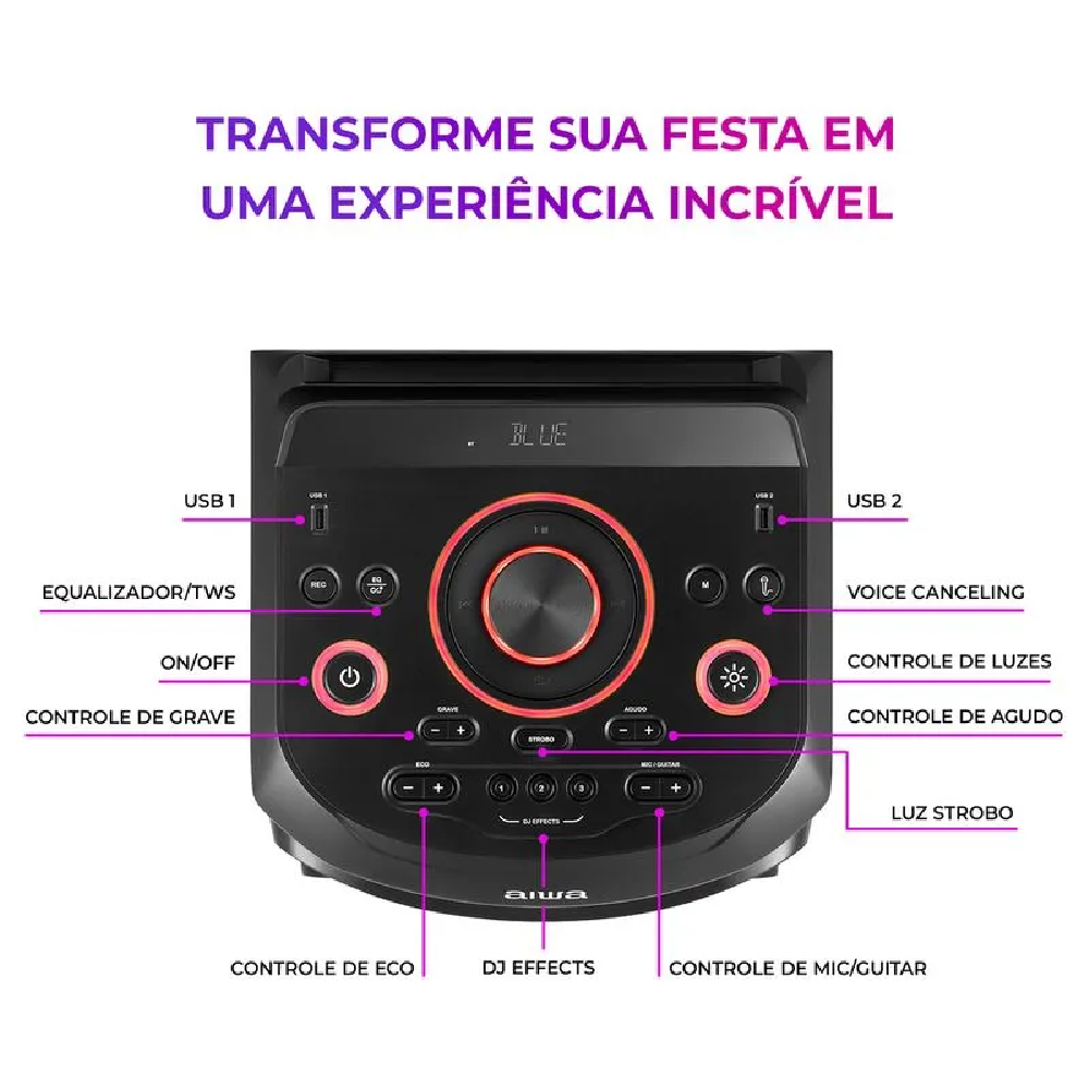 Caixa de Som Aiwa Torre Bluetooth 2200W RMS Bivolt AWS T2W01, , large image number 6