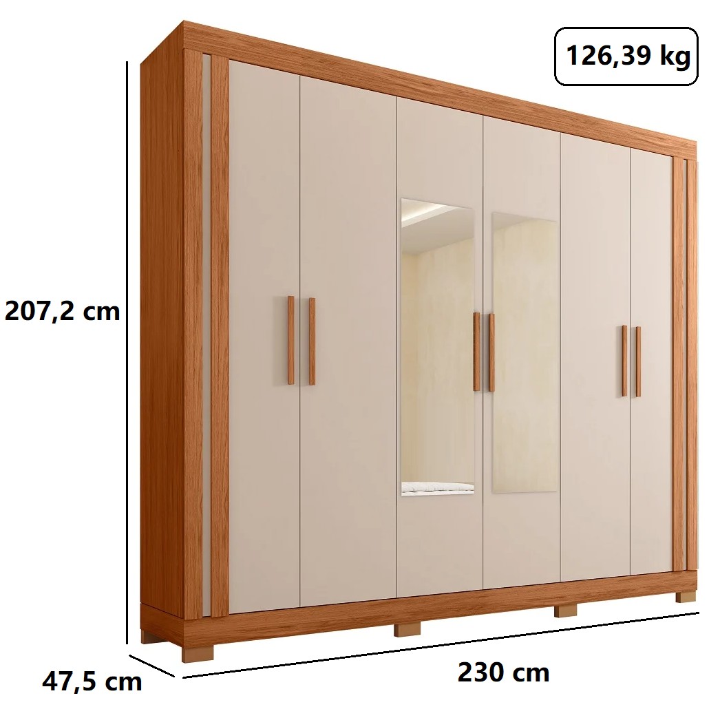 Guarda-Roupa Casal 6 Portas 2 Gavetas Freij&oacute;/Off White Caemmun Eden Lux 2.3, , large image number 5