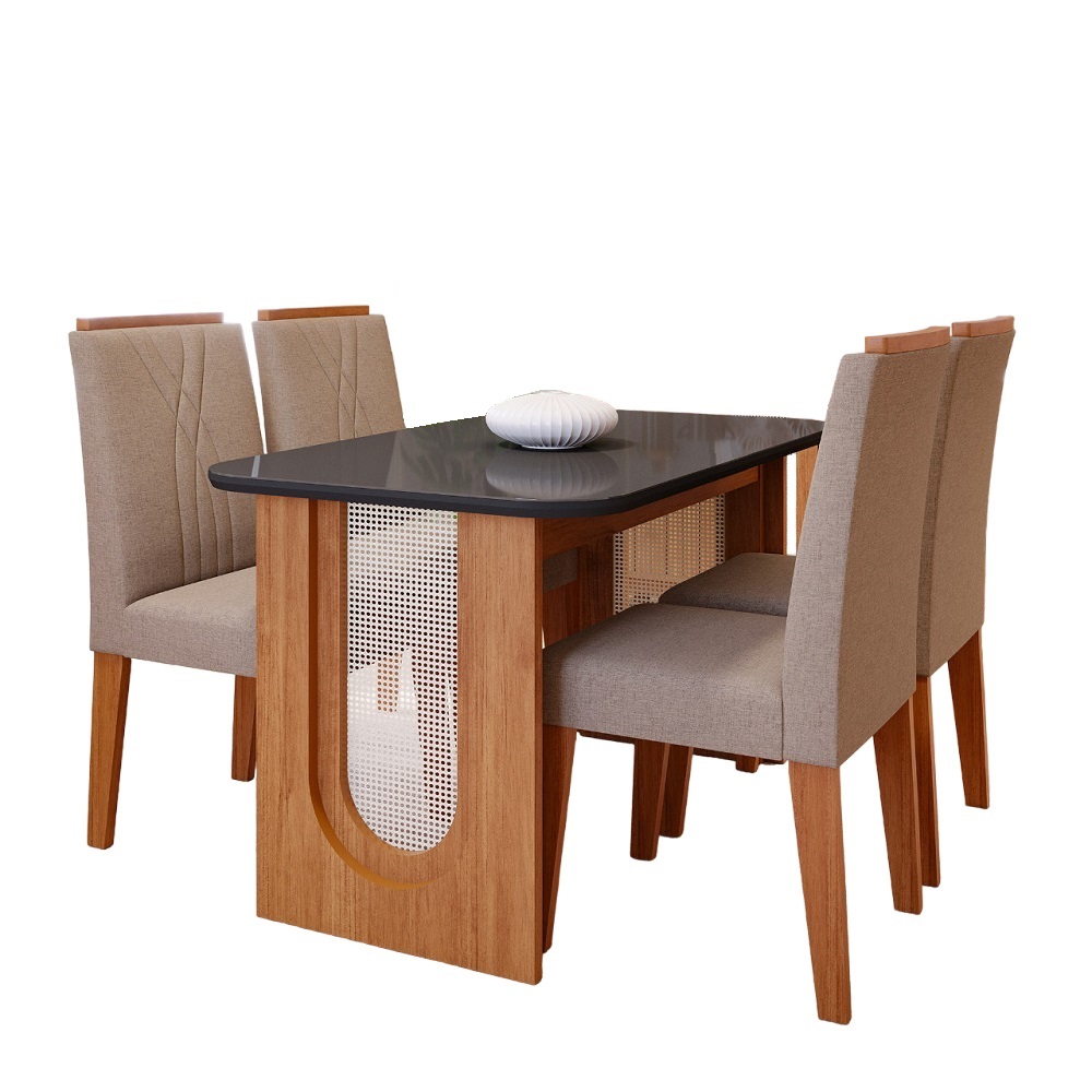 Conjunto de Mesa Sala Jantar Retangular 130x80 4 Cadeiras Nicole Cinamomo/Chumbo Cimol Valentina, , large image number 0