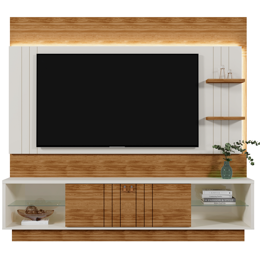 Estante Home para Tv até 65 Polegadas Off White/Amêndoa Möbler Guaiba