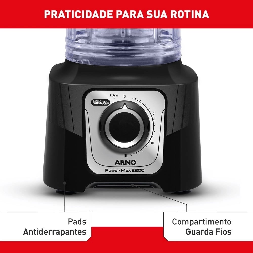 Liquidificador Arno Preto 15 Velocidades + Pulsar 3,1 Litros 2200W LN66, , large image number 5