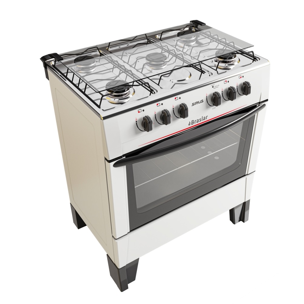 Fogão 5 Bocas Braslar Mesa de Inox Branco Sirius