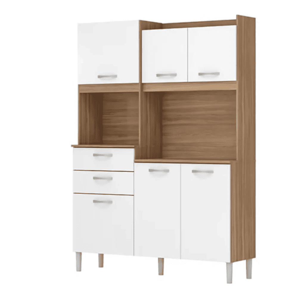Arm&aacute;rio de Cozinha 6 Portas 2 Gavetas MDP Am&ecirc;ndoa/Branco Dem&oacute;bile Harmonia