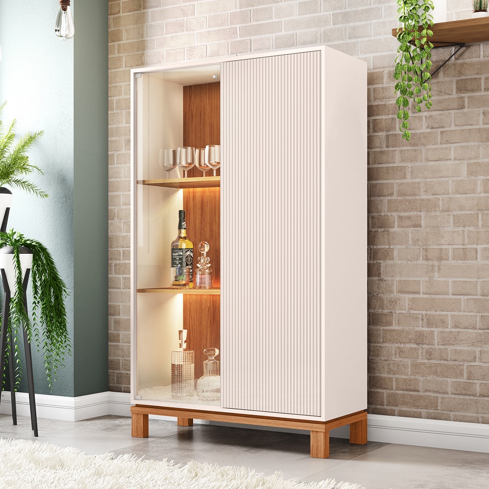 Cristaleira 2 Portas Mondrian Microripado Off White MR/Freijó Caemmun, , large image number 3