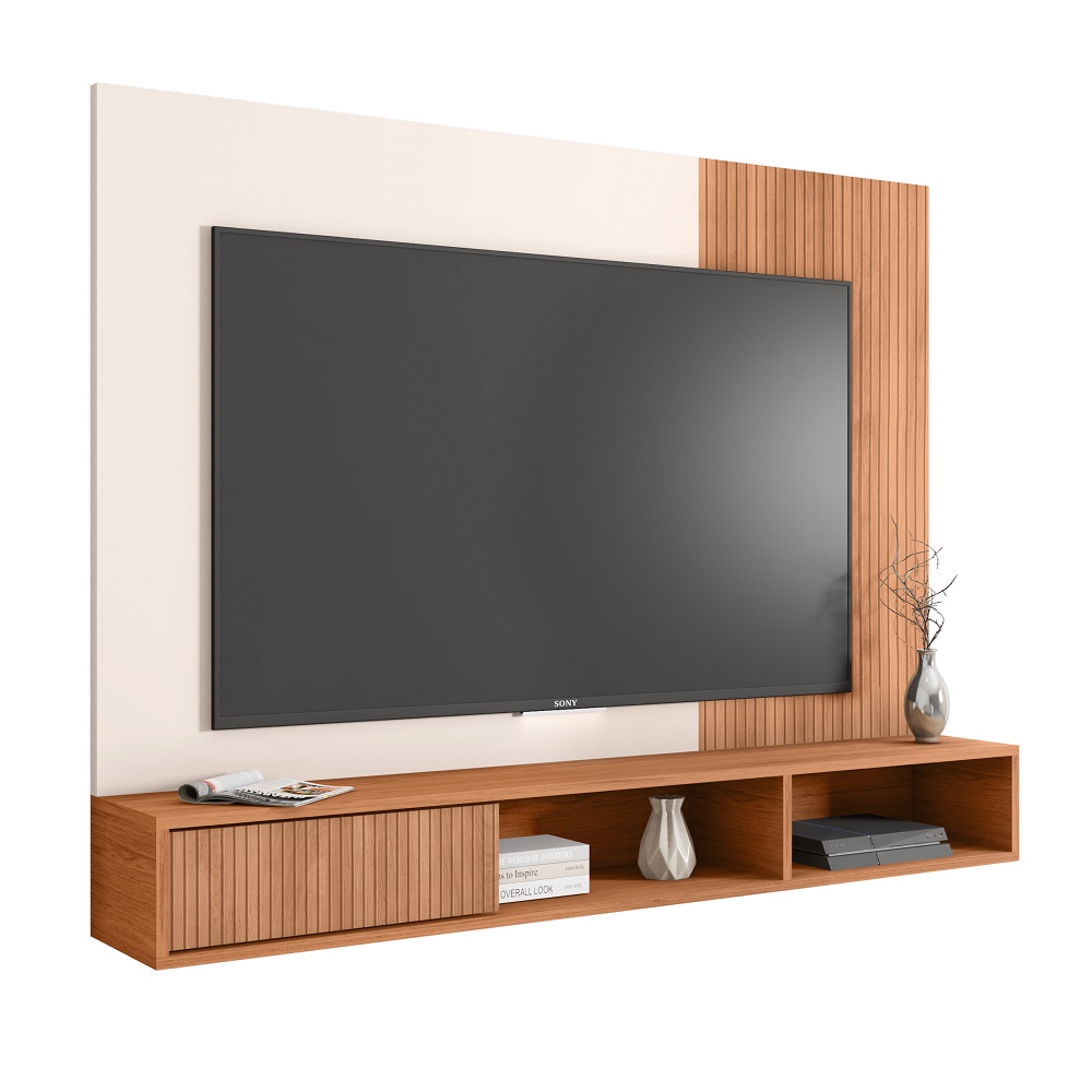 Painel Para TV Até 55 Polegadas Freijó/Off White Caemmun Rítmo 1.36