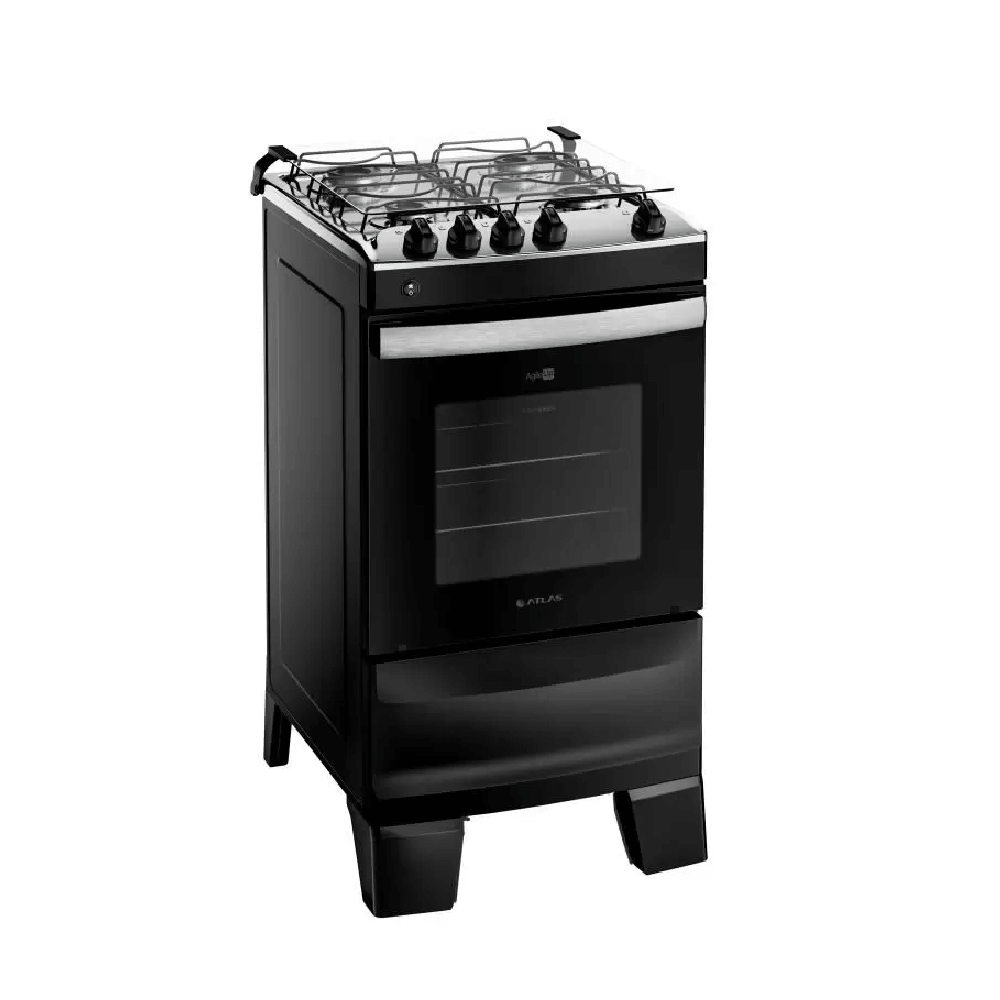 Fogão 4 bocas Atlas Mesa de Inox Preto Bivolt Agile