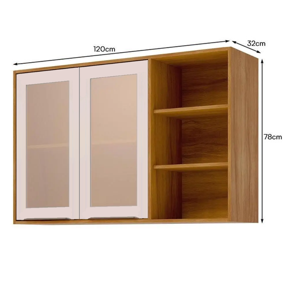 Armário de Cozinha Madeira com 2 Portas 120cm Cinamomo/Off White MGM Móveis Brilhante - 100% MDF, , large image number 2