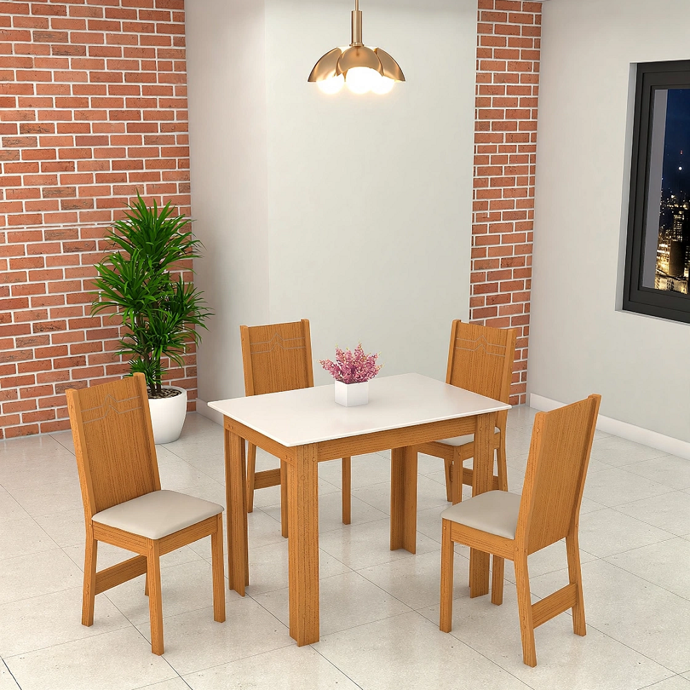 Conjunto Mesa Sala de Jantar 4 Cadeiras Elane Retangular 108x68 S&atilde;o Carlos Milena, , large image number 1