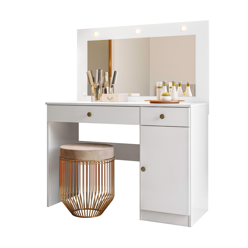 Penteadeira Camarim com Led 1 Porta 2 Gavetas Branco MDP Bella Moval