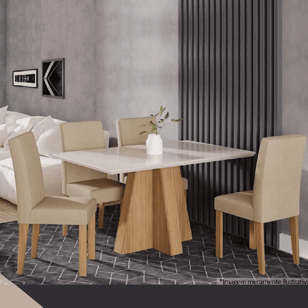 Conjunto De Mesa Sala Jantar Retangular 130x80 Com 4 Cadeiras Maia Nature/Off White Cimol Patr&iacute;cia, , large image number 1