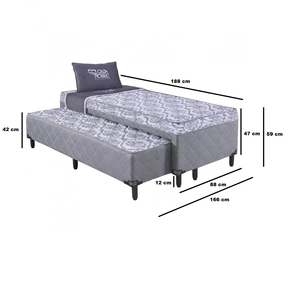 Cama Box Solteirão Conjugada com Auxiliar Montreal 88x188x59 cm Caza Nobre, , large image number 2
