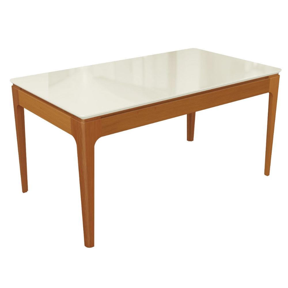 Mesa de Jantar 6 Lugares Retangular 160cm Kappesberg Premium Tampo de Vidro Off White CSJ022CA