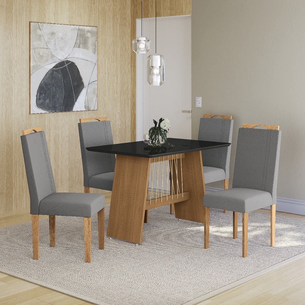 Conjunto Mesa de Jantar 4 Cadeiras Retangular Kappesberg 4CAD165NEA-A050 Canela/Preto/Titânio, , large image number 1