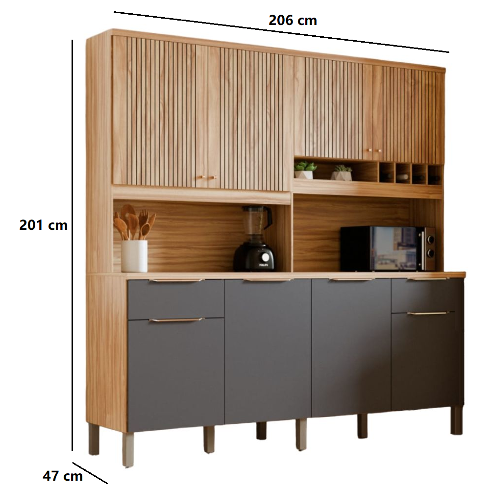 Arm&aacute;rio de Cozinha Rio Doce MDF Concord 8 Portas 2 Gavetas Am&ecirc;ndoa/Chumbo&nbsp;- 100% MDF, , large image number 3