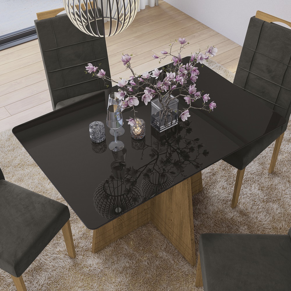 Conjunto de Mesa com 4 Cadeiras Linho Chumbo Freijó/Preto Kappesberg BA25, , large image number 1
