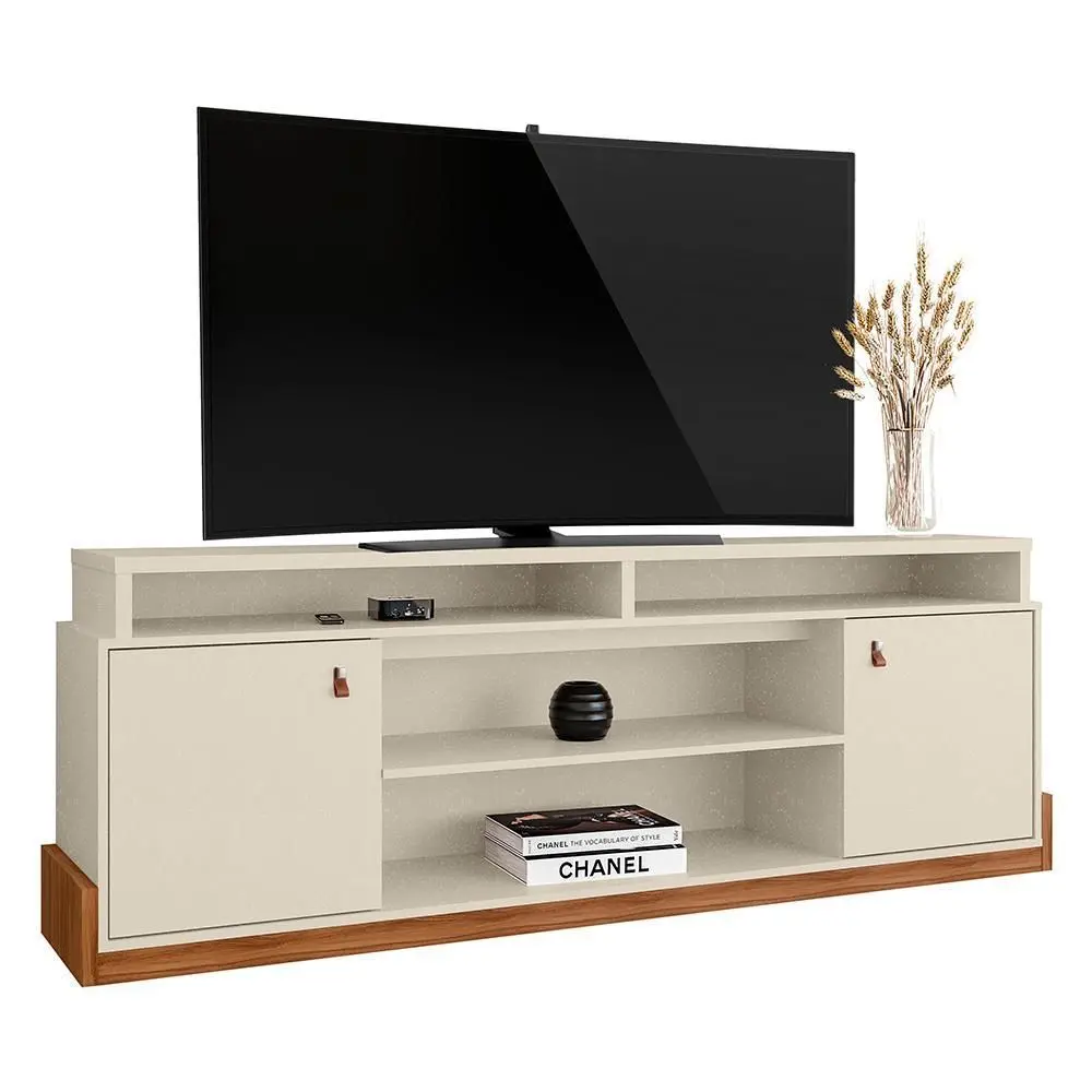 Bancada Para TV Até 65 Polegadas Pérola Metalizado/Carvalho 188 cm Mobler Montana