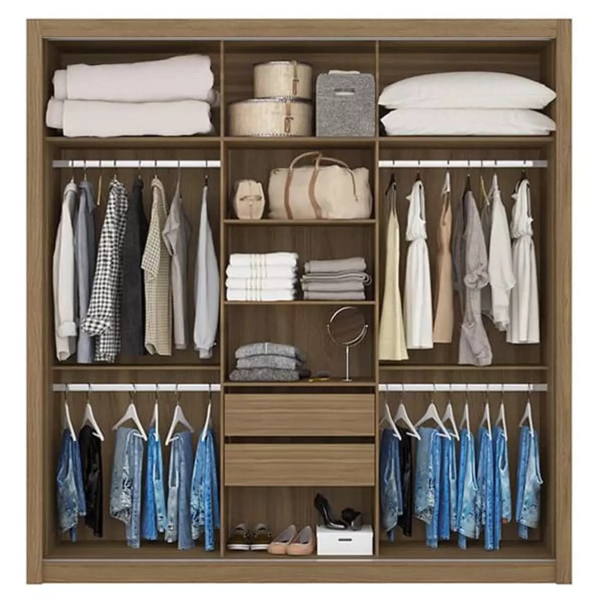 Guarda-Roupa Casal com Espelho 3 Portas 2 Gavetas Amendola/Off White Demóbile Residence, , large image number 1