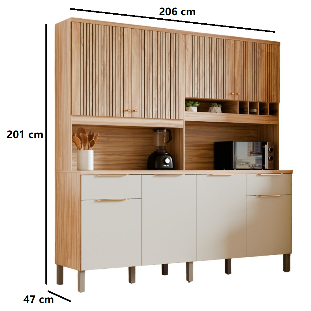 Arm&aacute;rio de Cozinha Rio Doce MDF Concord 8 Portas 2 Gavetas Am&ecirc;ndoa/Off White - 100% MDF, , large image number 4