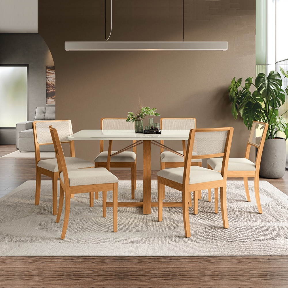 Conjunto de Mesa Sala de Jantar 6 Cadeiras Lola Canela Off White160x90 Kappesberg CSJ022CAOWV8, , large image number 1