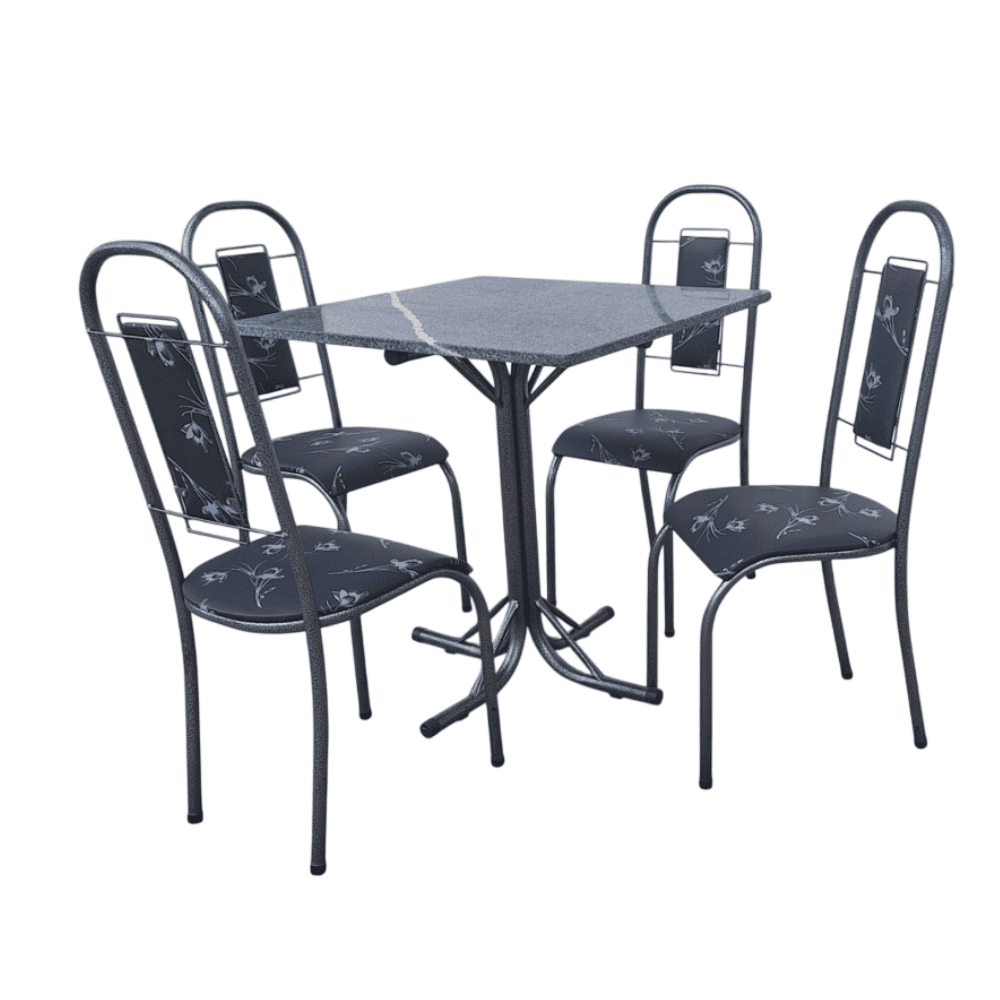 Mesa de Cozinha 4 Cadeiras Bella Preta Quadrada A&ccedil;o Coelho Top&aacute;zio