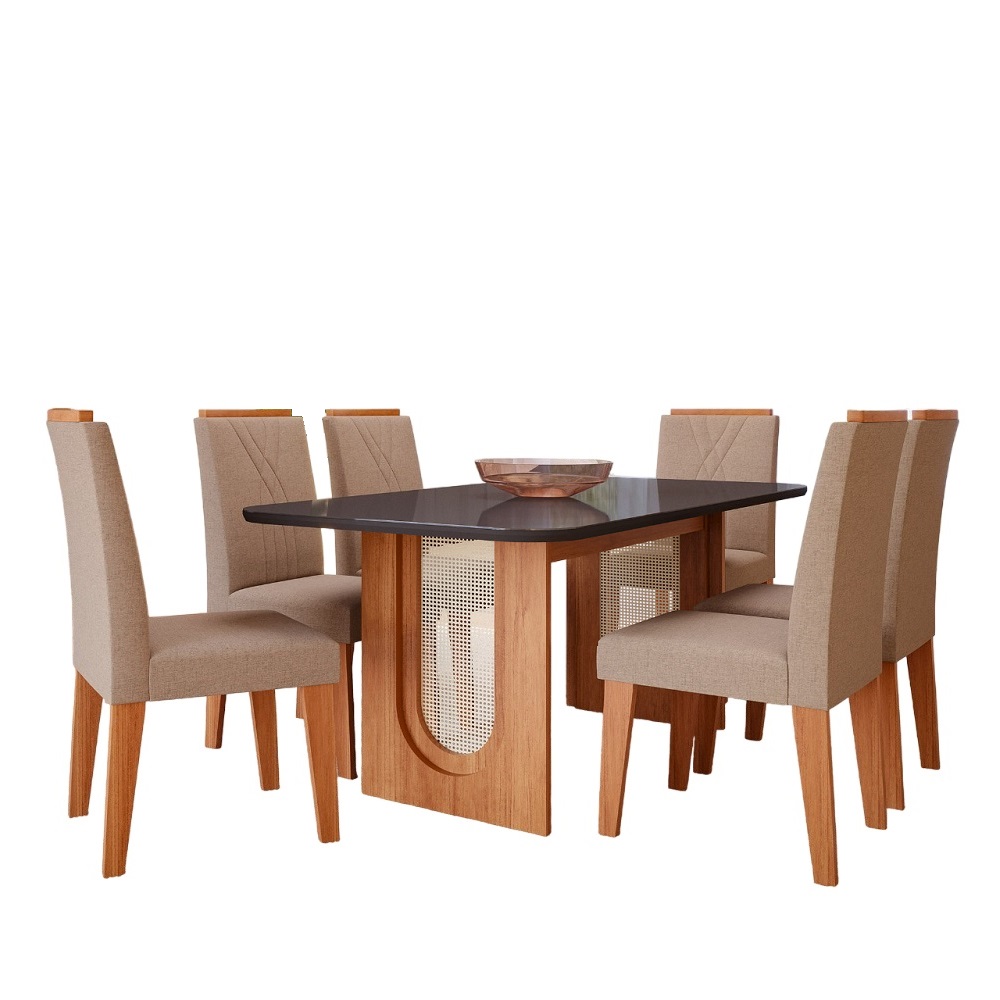 Conjunto de Mesa Sala Jantar Retangular 180x80 6 Cadeiras Nicole Cinamomo/Chumbo Cimol Valentina